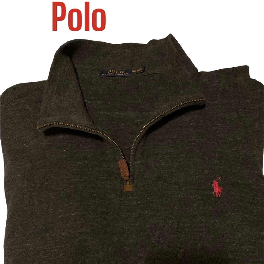 Polo 1/4 zip sweater  blue w/red leather zipper